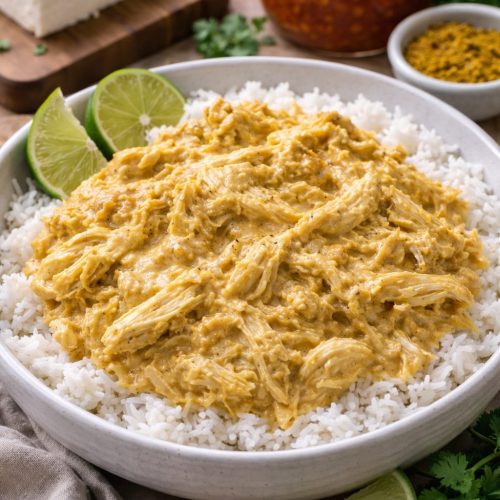 Creamy curry chicken with basmati rice