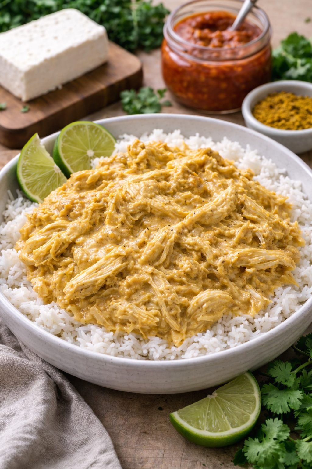 Creamy curry chicken with basmati rice