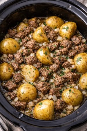 Garlic butter beef and potatoes
