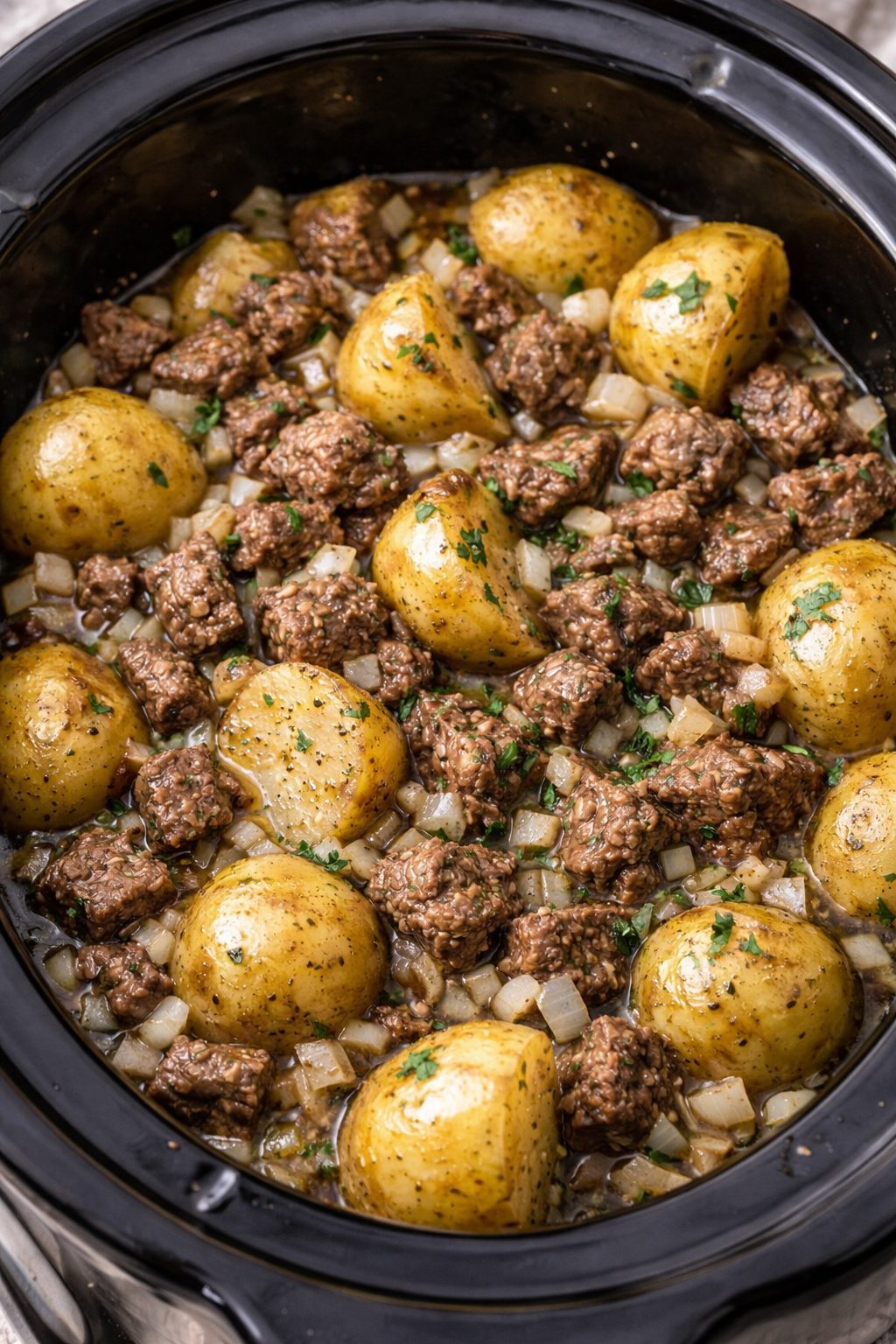 Garlic butter beef and potatoes