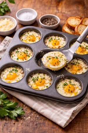 Baked eggs with parmesan and herbs