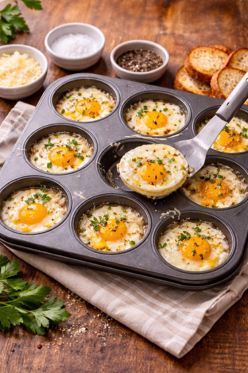 Baked eggs with parmesan and herbs