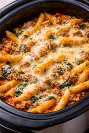 crockpot penne pasta close-up