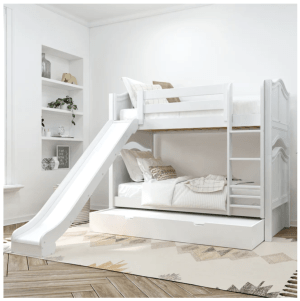 White bunk bed with slide
