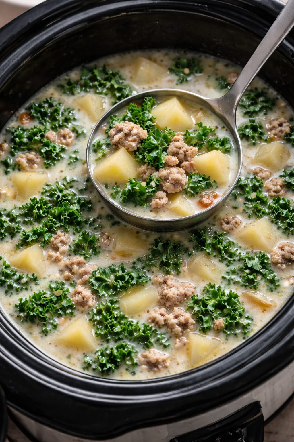 Slow Cooker Italian Sausage, Potato,& Kale Soup (Gluten-Free)