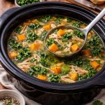 Comforting chicken soup with kale, sweet potatoes