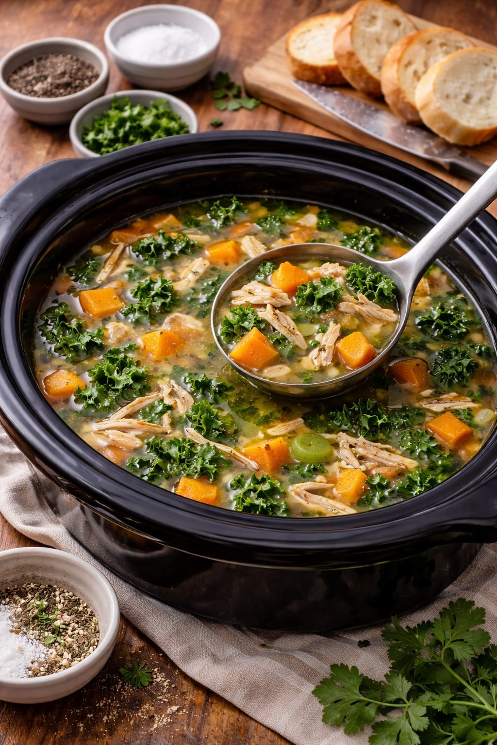 Crock-Pot Sweet Potato and Kale Chicken Soup