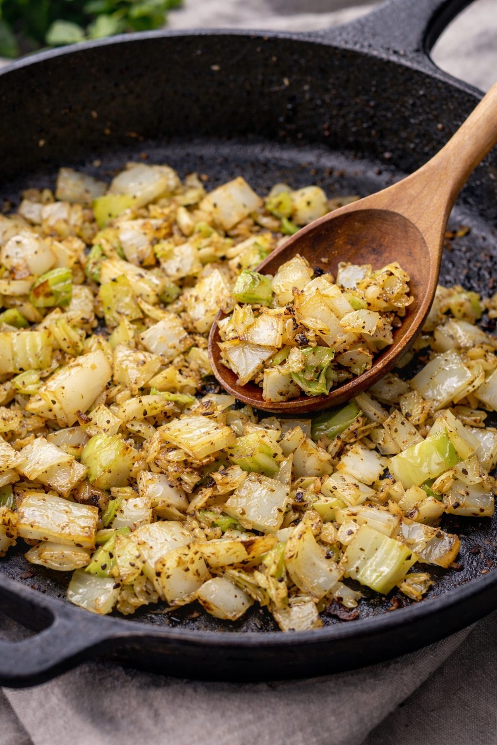Sautéed cabbage in cast iron skillet