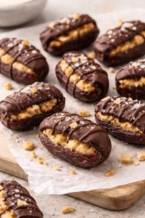 Chocolate-covered peanut butter dates with sea salt