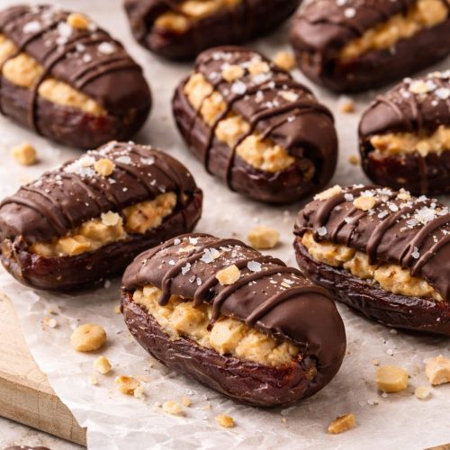 Chocolate-covered peanut butter dates with sea salt